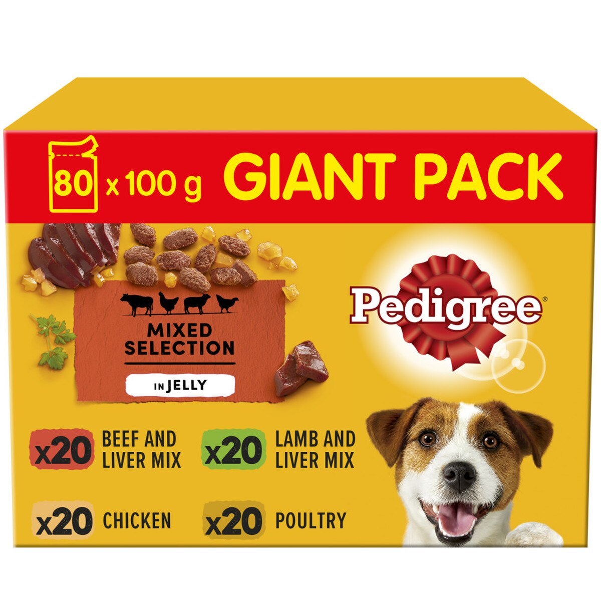 Pedigree Adult Mixed Selection in Jelly Wet Dog Food Pouches - 80 x 100g